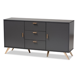 Baxton Studio Kelson Modern and Contemporary Dark Grey and Gold Finished Wood 2-Door Sideboard Buffet